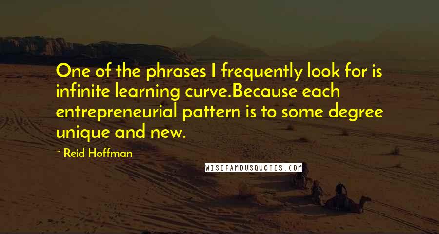 Reid Hoffman Quotes: One of the phrases I frequently look for is infinite learning curve.Because each entrepreneurial pattern is to some degree unique and new.