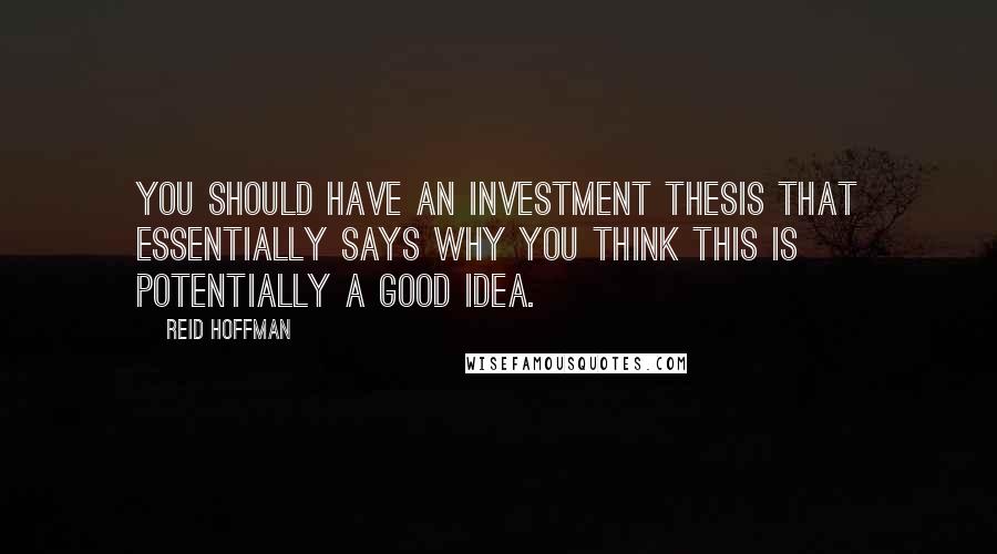 Reid Hoffman Quotes: You should have an investment thesis that essentially says why you think this is potentially a good idea.