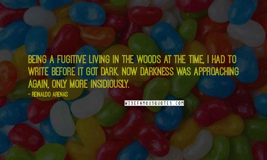 Reinaldo Arenas Quotes: Being a fugitive living in the woods at the time, I had to write before it got dark. Now darkness was approaching again, only more insidiously.
