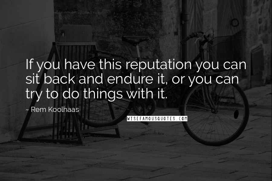 Rem Koolhaas Quotes: If you have this reputation you can sit back and endure it, or you can try to do things with it.