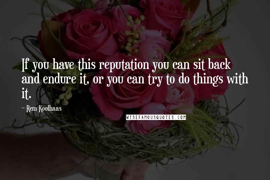 Rem Koolhaas Quotes: If you have this reputation you can sit back and endure it, or you can try to do things with it.