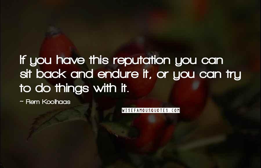 Rem Koolhaas Quotes: If you have this reputation you can sit back and endure it, or you can try to do things with it.