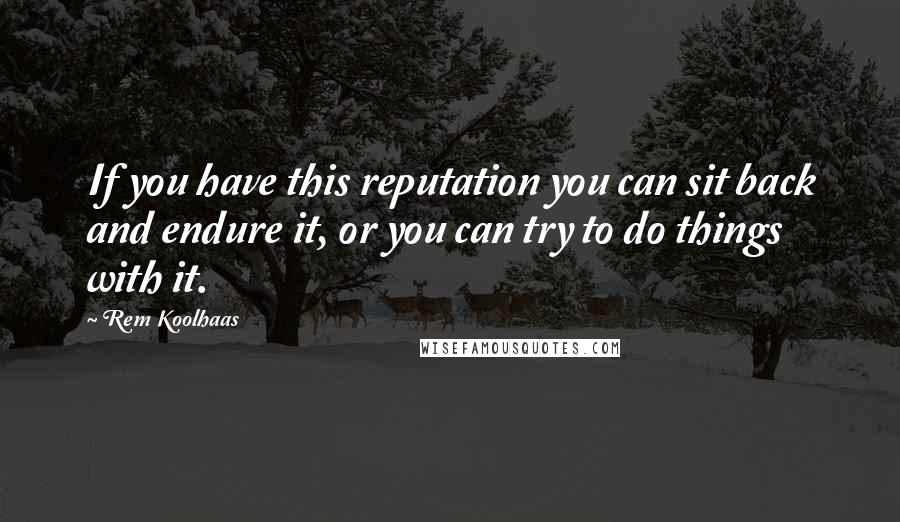 Rem Koolhaas Quotes: If you have this reputation you can sit back and endure it, or you can try to do things with it.