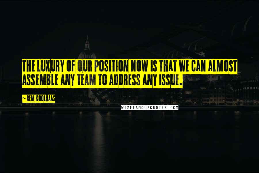 Rem Koolhaas Quotes: The luxury of our position now is that we can almost assemble any team to address any issue.