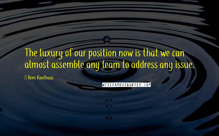 Rem Koolhaas Quotes: The luxury of our position now is that we can almost assemble any team to address any issue.