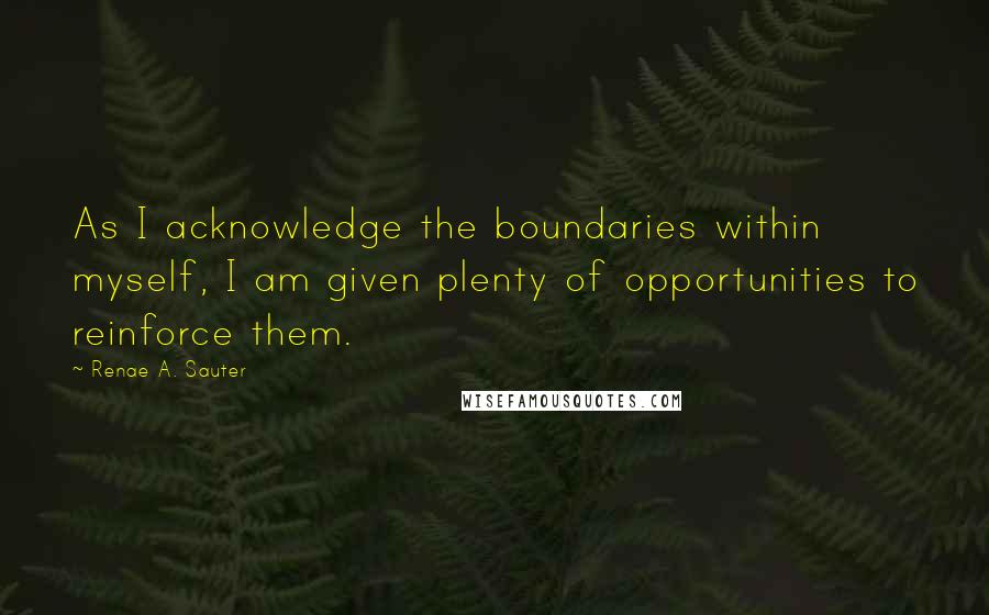 Renae A. Sauter Quotes: As I acknowledge the boundaries within myself, I am given plenty of opportunities to reinforce them.