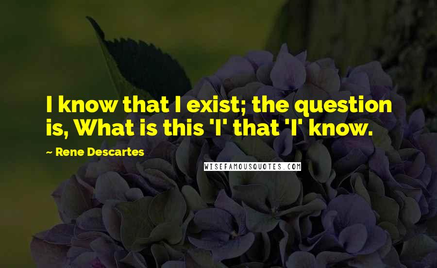 Rene Descartes Quotes: I know that I exist; the question is, What is this 'I' that 'I' know.