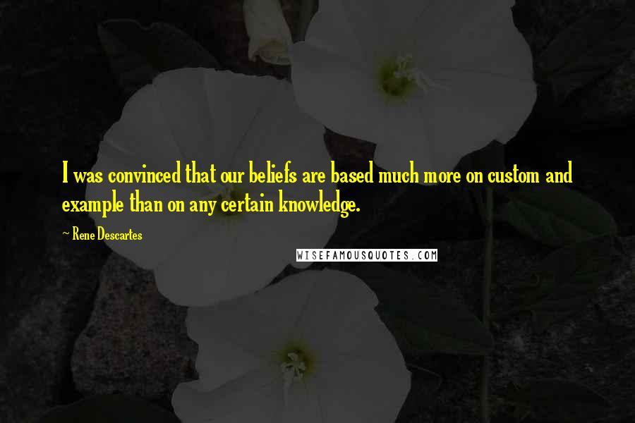 Rene Descartes Quotes: I was convinced that our beliefs are based much more on custom and example than on any certain knowledge.