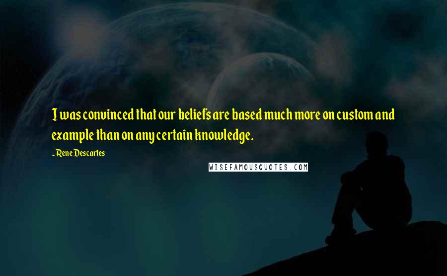 Rene Descartes Quotes: I was convinced that our beliefs are based much more on custom and example than on any certain knowledge.