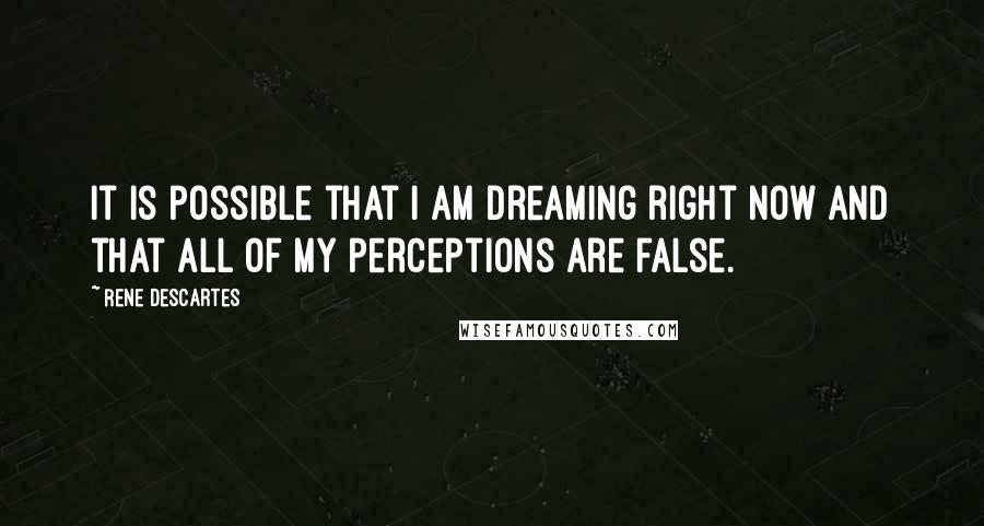 Rene Descartes Quotes: It is possible that I am dreaming right now and that all of my perceptions are false.