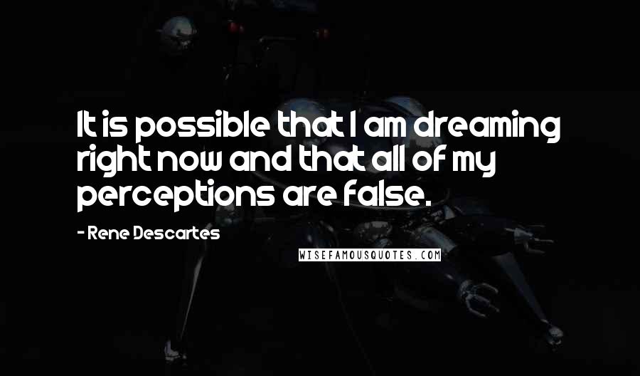 Rene Descartes Quotes: It is possible that I am dreaming right now and that all of my perceptions are false.