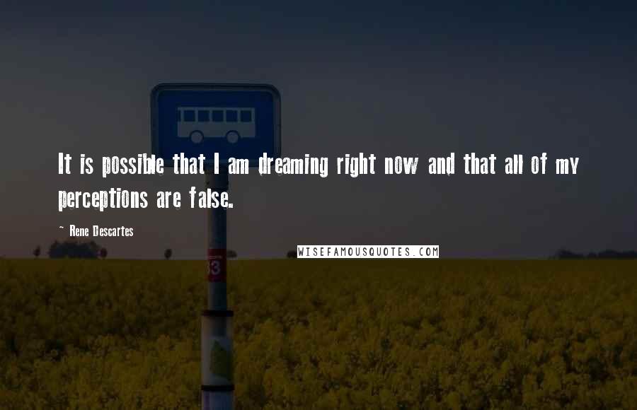 Rene Descartes Quotes: It is possible that I am dreaming right now and that all of my perceptions are false.