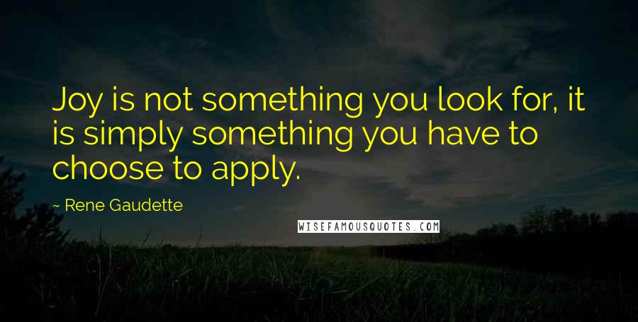 Rene Gaudette Quotes: Joy is not something you look for, it is simply something you have to choose to apply.