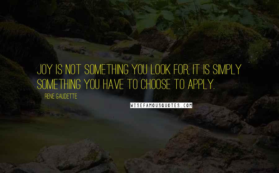 Rene Gaudette Quotes: Joy is not something you look for, it is simply something you have to choose to apply.