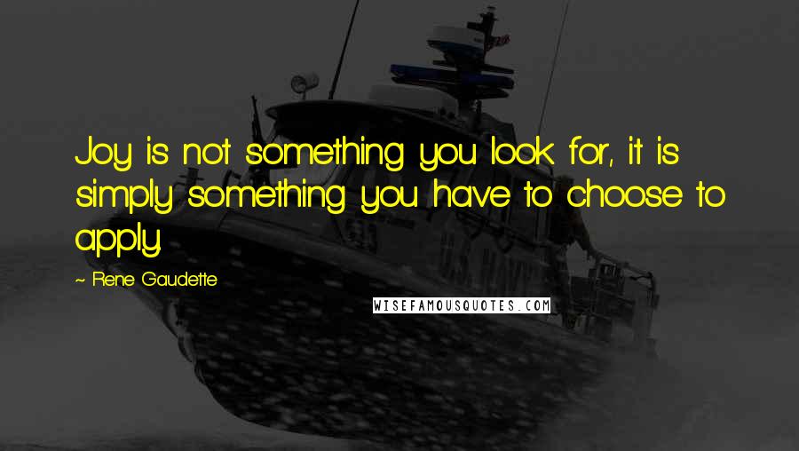 Rene Gaudette Quotes: Joy is not something you look for, it is simply something you have to choose to apply.