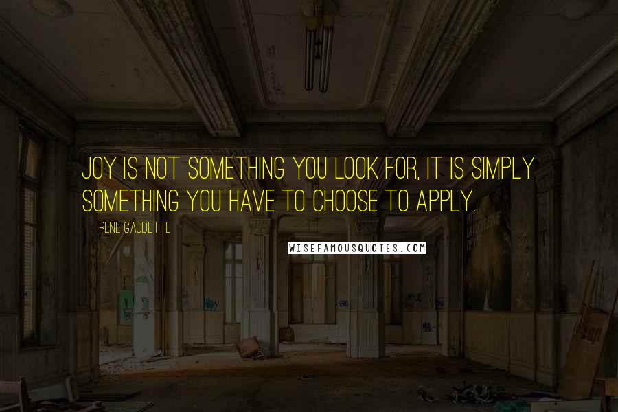 Rene Gaudette Quotes: Joy is not something you look for, it is simply something you have to choose to apply.