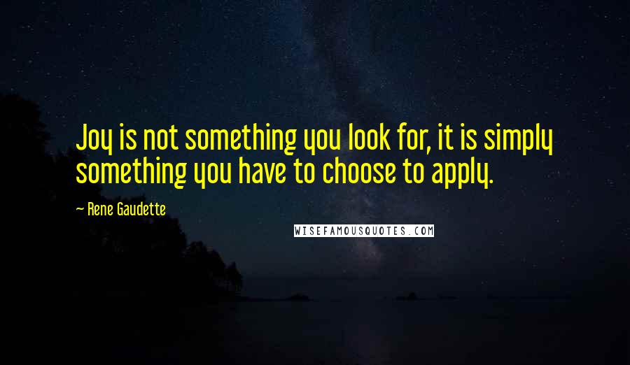 Rene Gaudette Quotes: Joy is not something you look for, it is simply something you have to choose to apply.