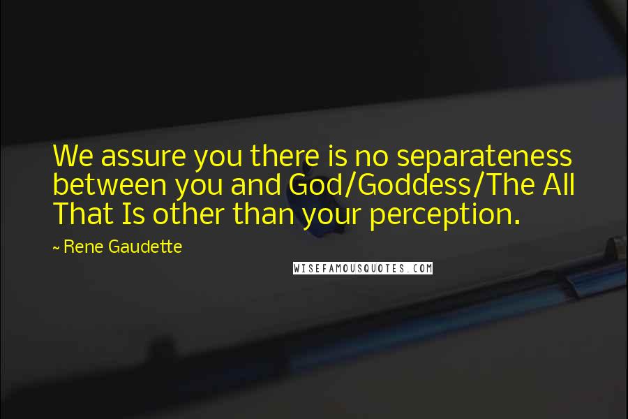 Rene Gaudette Quotes: We assure you there is no separateness between you and God/Goddess/The All That Is other than your perception.