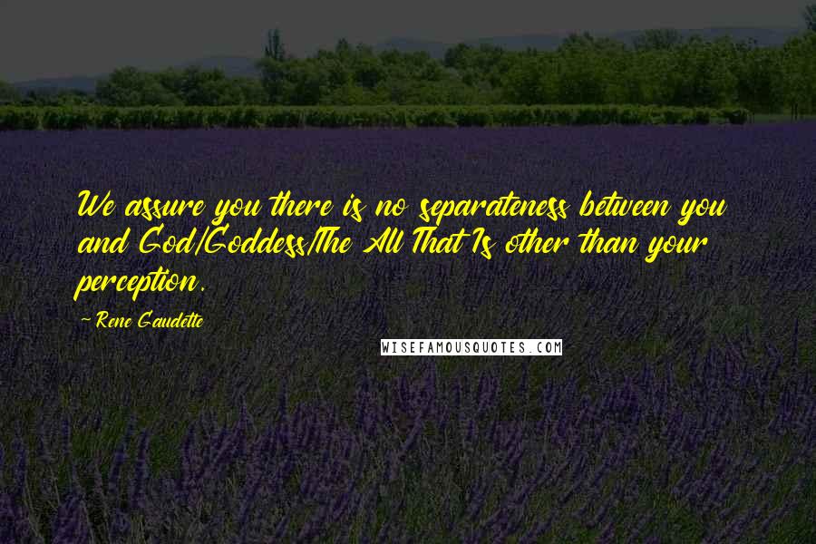 Rene Gaudette Quotes: We assure you there is no separateness between you and God/Goddess/The All That Is other than your perception.