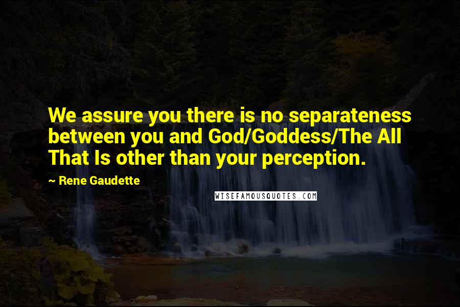 Rene Gaudette Quotes: We assure you there is no separateness between you and God/Goddess/The All That Is other than your perception.