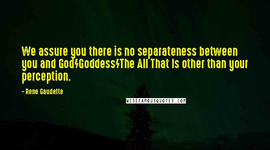 Rene Gaudette Quotes: We assure you there is no separateness between you and God/Goddess/The All That Is other than your perception.
