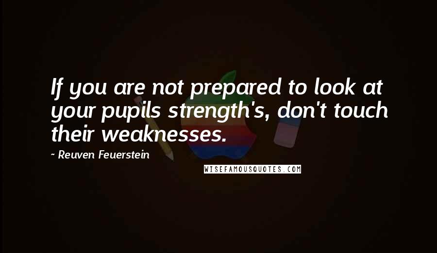 Reuven Feuerstein Quotes: If you are not prepared to look at your pupils strength's, don't touch their weaknesses.