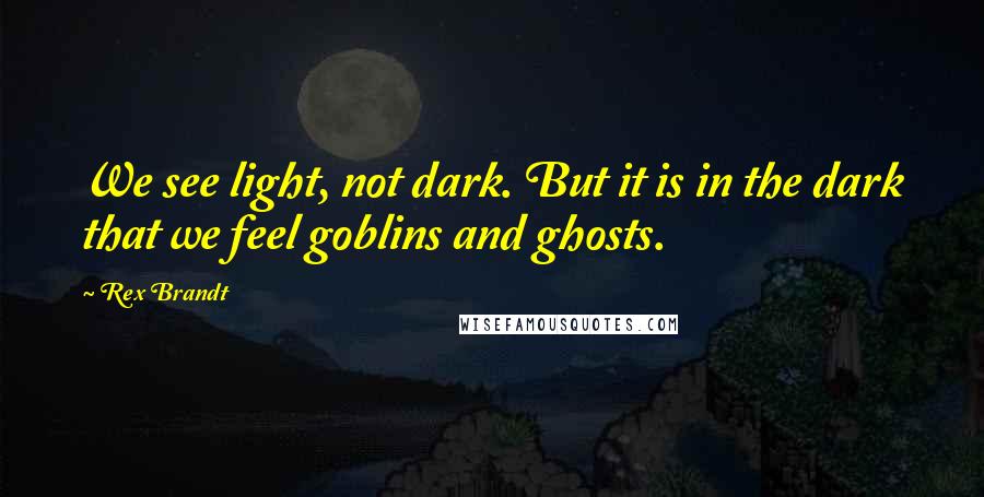 Rex Brandt Quotes: We see light, not dark. But it is in the dark that we feel goblins and ghosts.