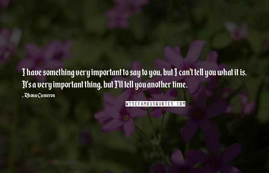 Rhona Cameron Quotes: I have something very important to say to you, but I can't tell you what it is. It's a very important thing, but I'll tell you another time.