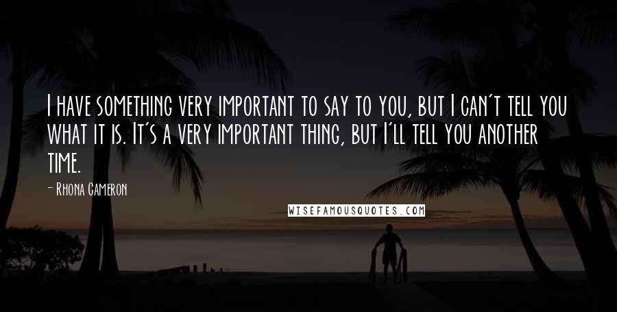 Rhona Cameron Quotes: I have something very important to say to you, but I can't tell you what it is. It's a very important thing, but I'll tell you another time.