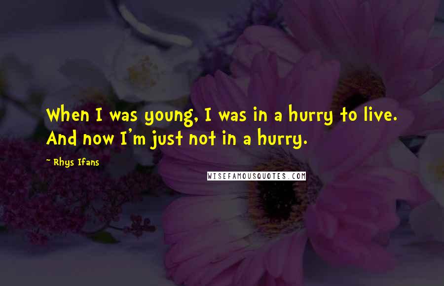 Rhys Ifans Quotes: When I was young, I was in a hurry to live. And now I'm just not in a hurry.