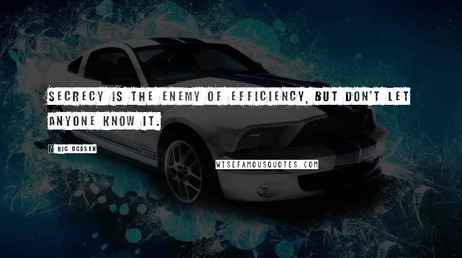 Ric Ocasek Quotes: Secrecy is the enemy of efficiency, but don't let anyone know it.