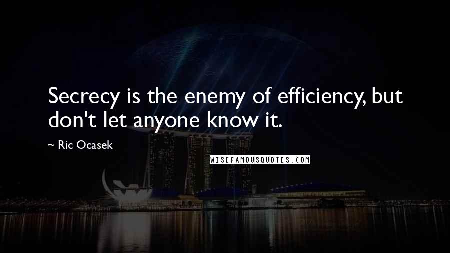 Ric Ocasek Quotes: Secrecy is the enemy of efficiency, but don't let anyone know it.