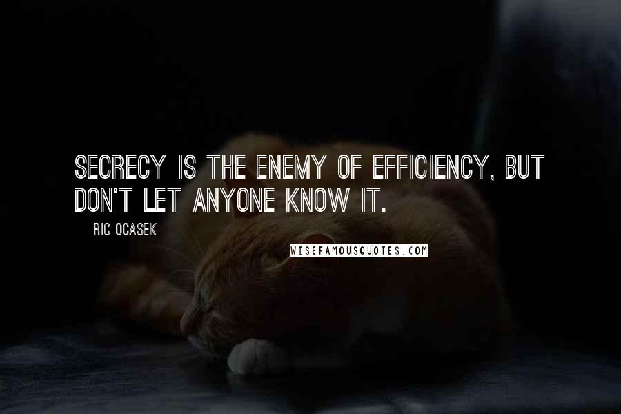 Ric Ocasek Quotes: Secrecy is the enemy of efficiency, but don't let anyone know it.