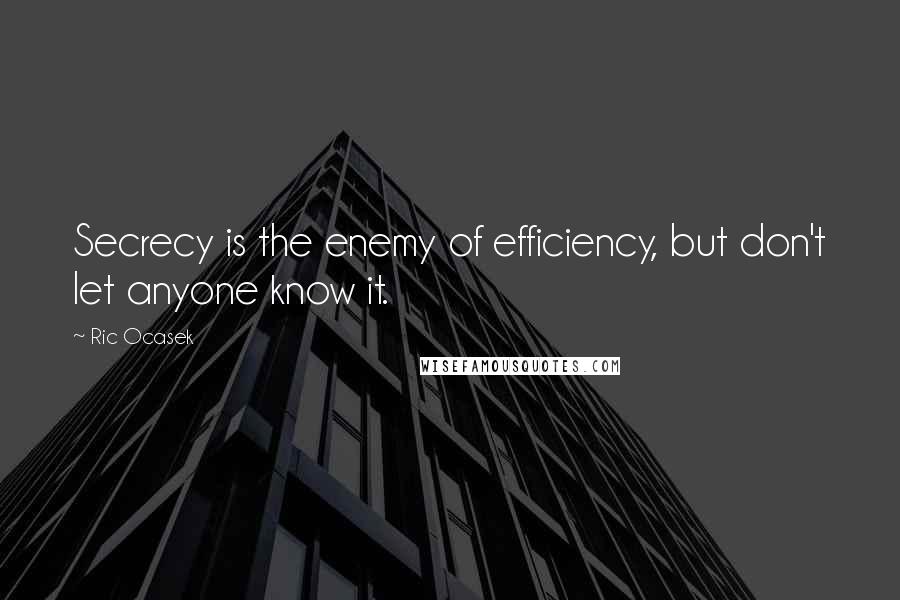 Ric Ocasek Quotes: Secrecy is the enemy of efficiency, but don't let anyone know it.