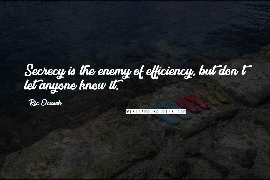 Ric Ocasek Quotes: Secrecy is the enemy of efficiency, but don't let anyone know it.