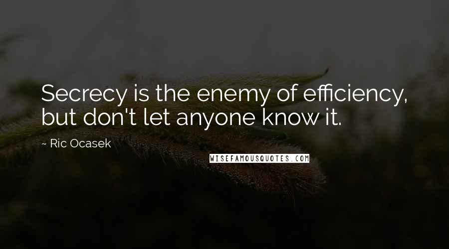 Ric Ocasek Quotes: Secrecy is the enemy of efficiency, but don't let anyone know it.