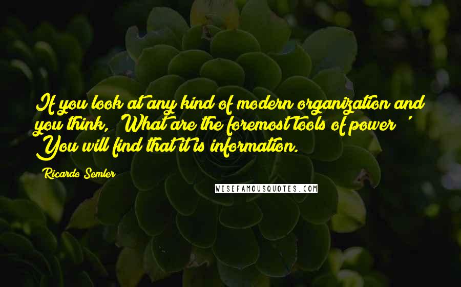 Ricardo Semler Quotes: If you look at any kind of modern organization and you think, 'What are the foremost tools of power?' You will find that it is information.