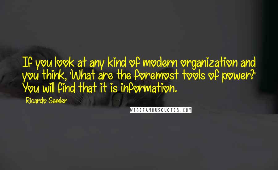 Ricardo Semler Quotes: If you look at any kind of modern organization and you think, 'What are the foremost tools of power?' You will find that it is information.