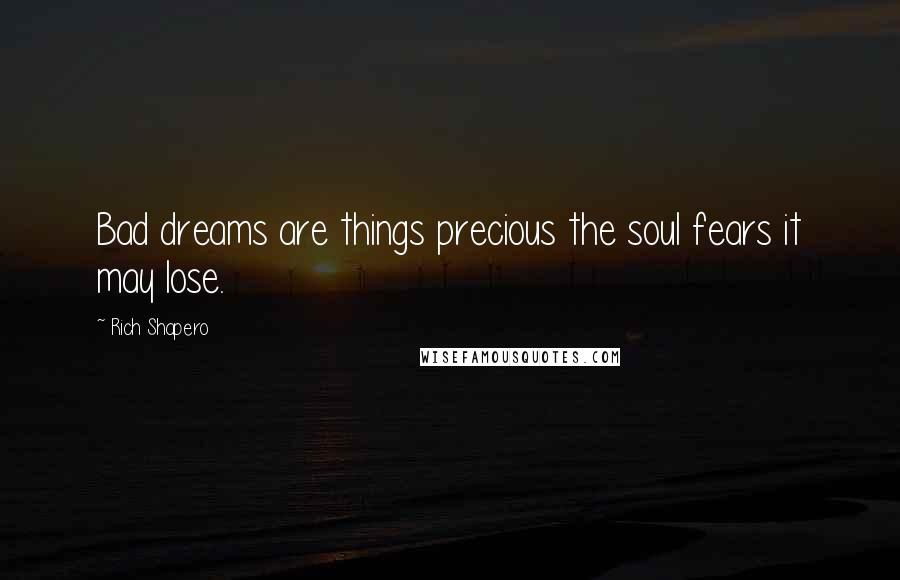 Rich Shapero Quotes: Bad dreams are things precious the soul fears it may lose.