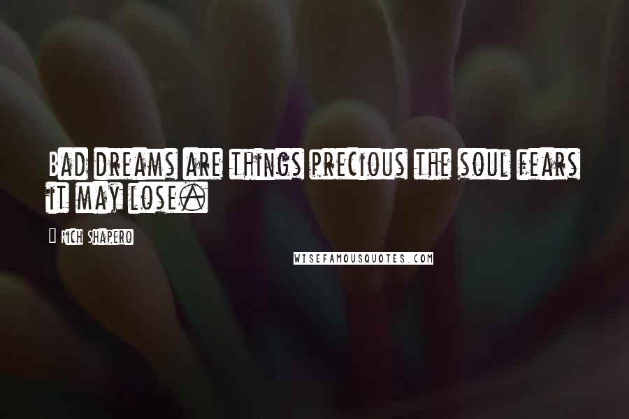 Rich Shapero Quotes: Bad dreams are things precious the soul fears it may lose.