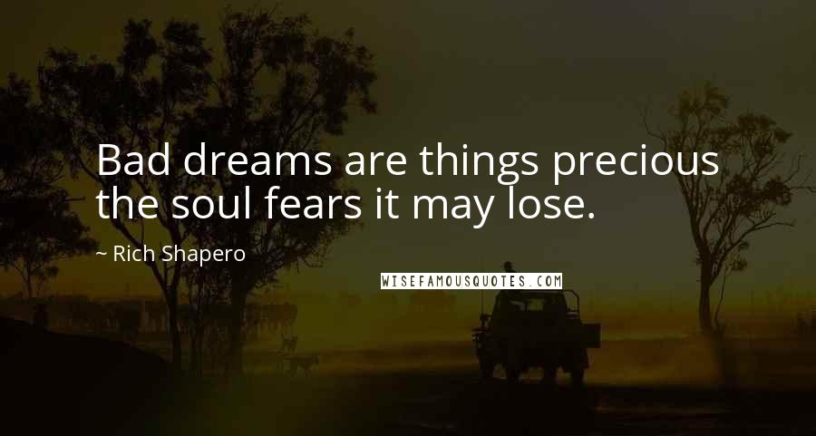 Rich Shapero Quotes: Bad dreams are things precious the soul fears it may lose.
