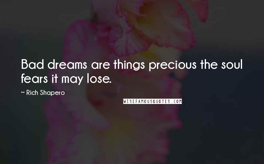 Rich Shapero Quotes: Bad dreams are things precious the soul fears it may lose.