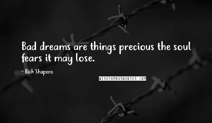 Rich Shapero Quotes: Bad dreams are things precious the soul fears it may lose.