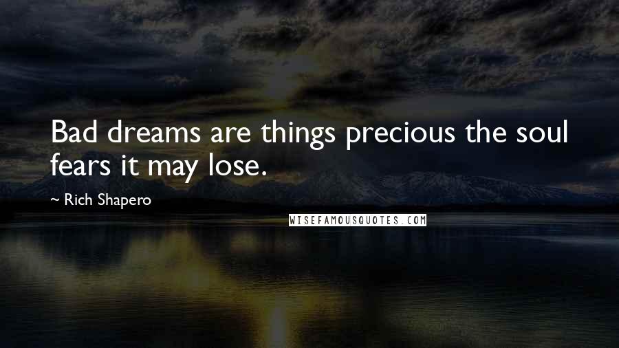 Rich Shapero Quotes: Bad dreams are things precious the soul fears it may lose.