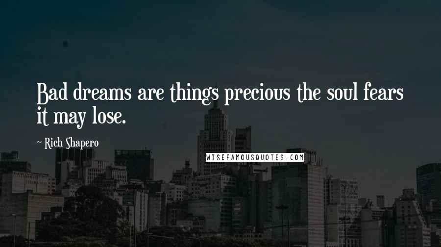 Rich Shapero Quotes: Bad dreams are things precious the soul fears it may lose.