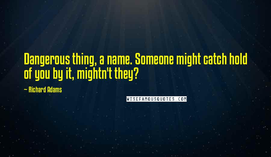 Richard Adams Quotes: Dangerous thing, a name. Someone might catch hold of you by it, mightn't they?