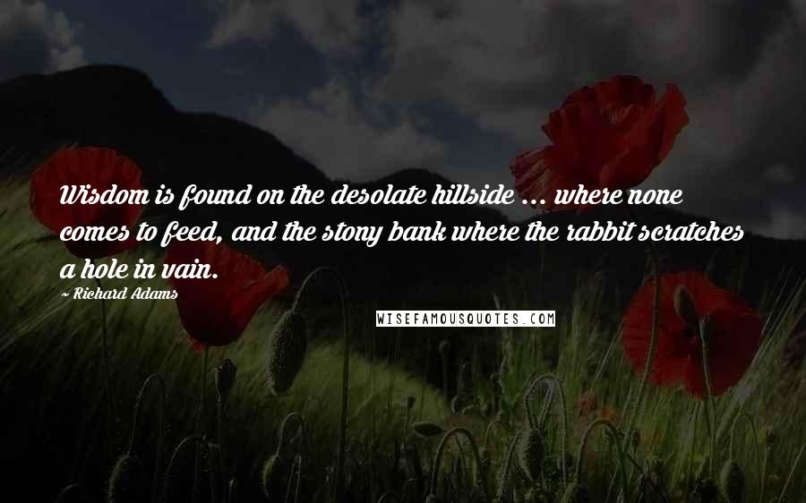 Richard Adams Quotes: Wisdom is found on the desolate hillside ... where none comes to feed, and the stony bank where the rabbit scratches a hole in vain.