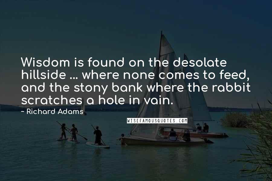 Richard Adams Quotes: Wisdom is found on the desolate hillside ... where none comes to feed, and the stony bank where the rabbit scratches a hole in vain.