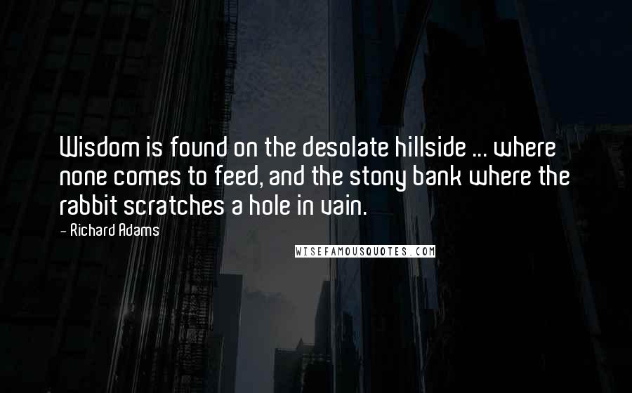 Richard Adams Quotes: Wisdom is found on the desolate hillside ... where none comes to feed, and the stony bank where the rabbit scratches a hole in vain.