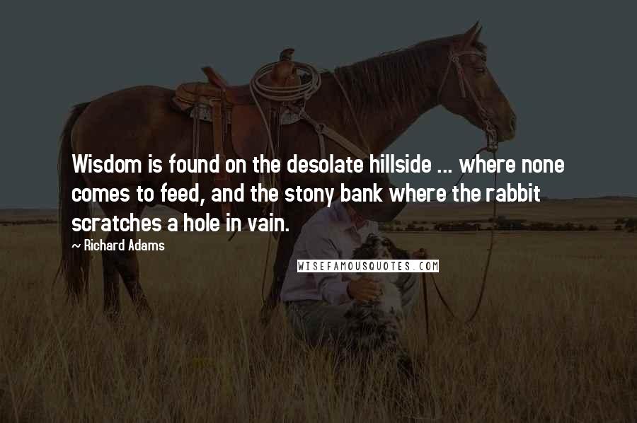 Richard Adams Quotes: Wisdom is found on the desolate hillside ... where none comes to feed, and the stony bank where the rabbit scratches a hole in vain.